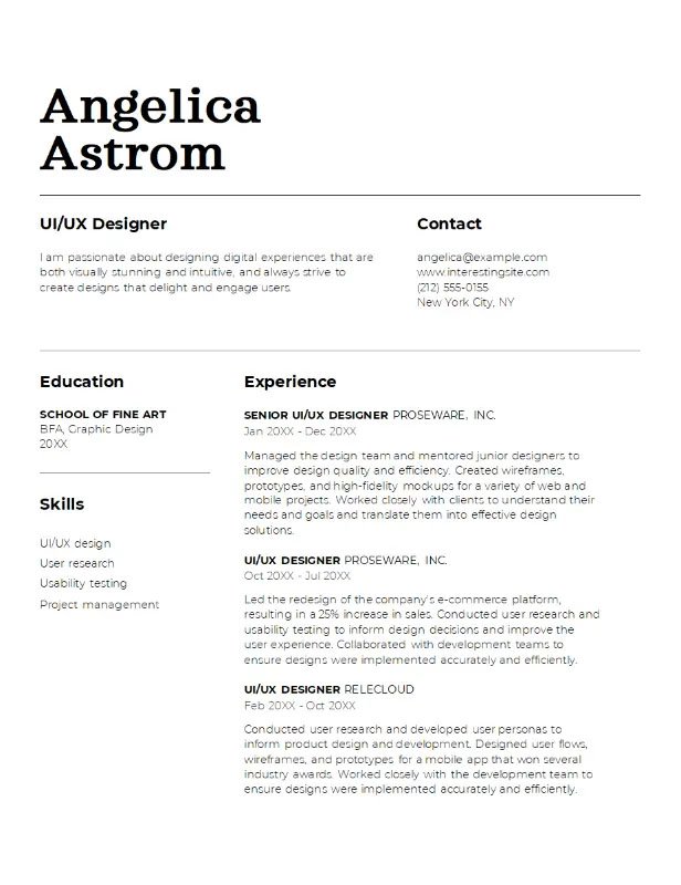 12. Classic UI UX designer resume template