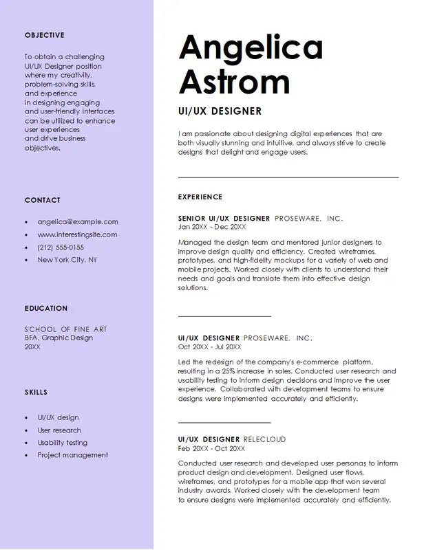 Modern UI UX designer resume template