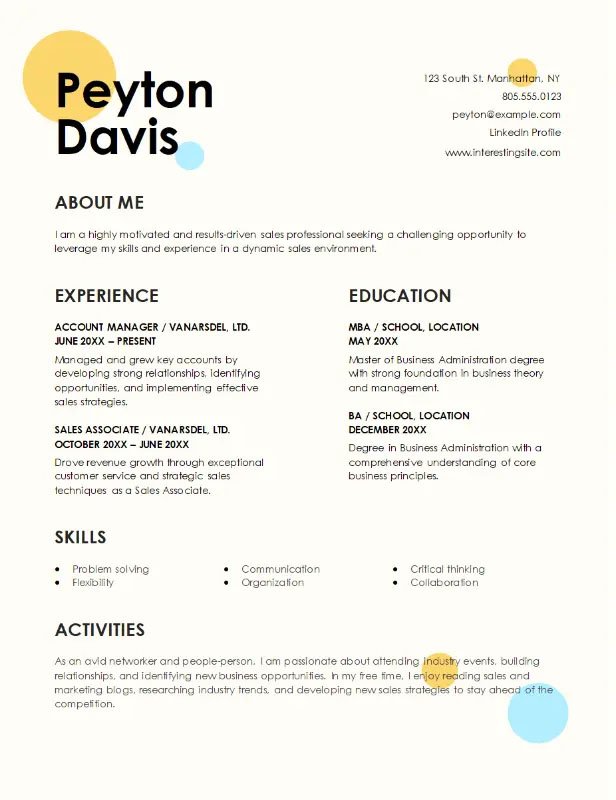 Creative sales resume template